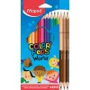 Színes ceruza készlet, háromszögletű, MAPED "Color'Peps World", 12 különböző szín + 3 kétvégű b