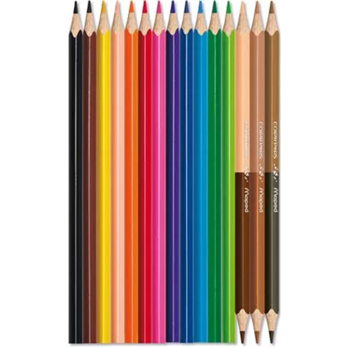 Színes ceruza készlet, háromszögletű, MAPED "Color`Peps World", 12 különböző szín + 3 kétvégű b