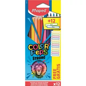 Színes ceruza készlet, háromszögletű, MAPED, "Color'Peps Strong" 12 különböző szín + 12 ajándék