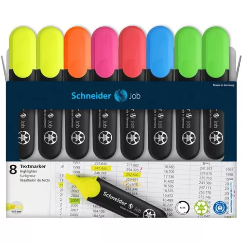 Szövegkiemelő készlet, 1-5 mm, SCHNEIDER "Job 150", 6+2 szín - 8db