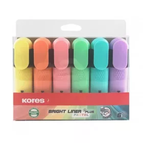   Szövegkiemelő készlet, 0,5-5 mm, KORES "Bright Liner Plus Pastel", 6 különböző szín - 6db