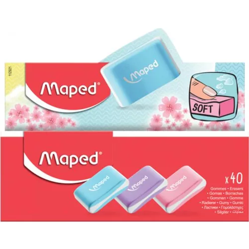 Radír display, MAPED "Essentials Soft Pastel", vegyes színek - 40db