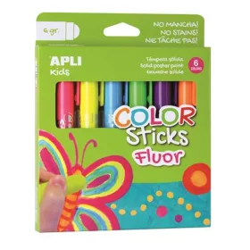   Tempera kréta készlet, APLI Kids "Color Sticks Fluor", 6  fluoreszkáló szín