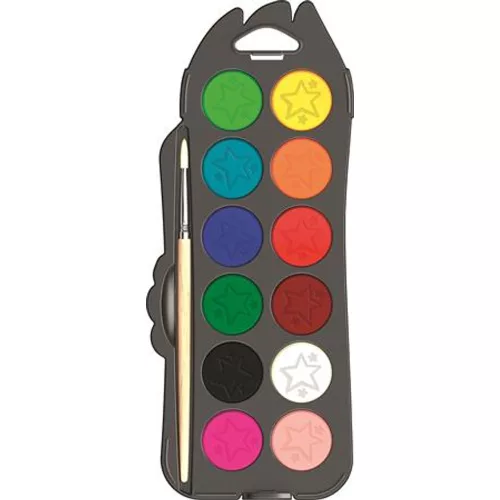 Vízfesték, 12 szín, 30 mm átm/szín + ajándék ecset, MAPED