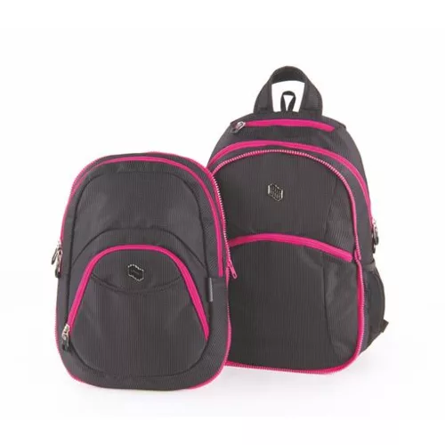 Hátizsák, 2in1, notebook tartóval és audió csatlakozóval, PULSE "Teens", pink-fekete