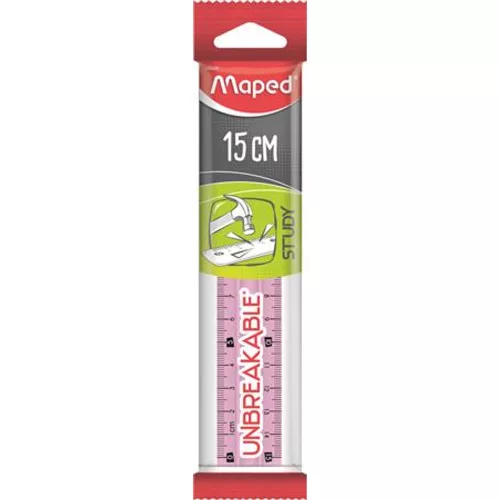 Vonalzó, műanyag, törhetetlen, 15 cm, MAPED "Study Unbreakable", vegyes színek