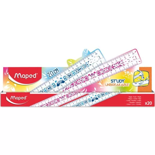Vonalzó, műanyag, törhetetlen, 20 cm, MAPED "Study Unbreakable Fancy", vegyes színek
