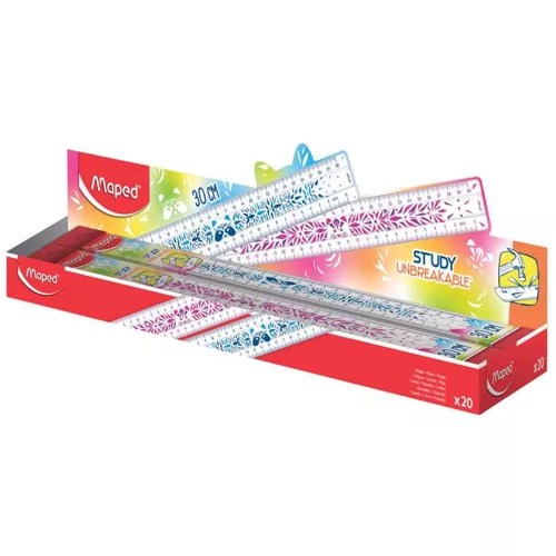 Vonalzó, műanyag, törhetetlen, 30 cm, MAPED "Study Unbreakable Fancy", vegyes színek