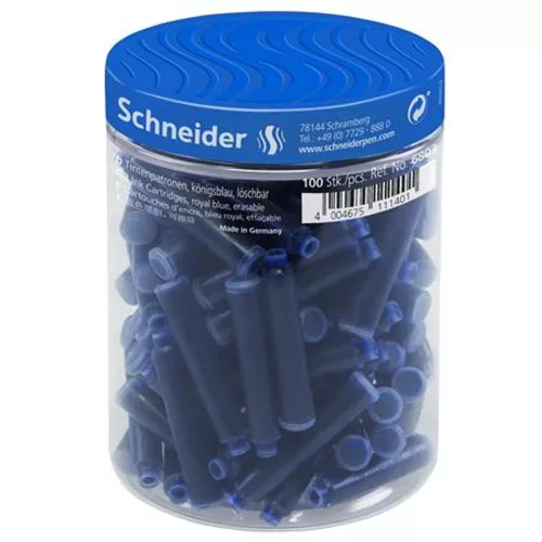 Töltőtoll patron, 100 db, SCHNEIDER, királykék - 100 db
